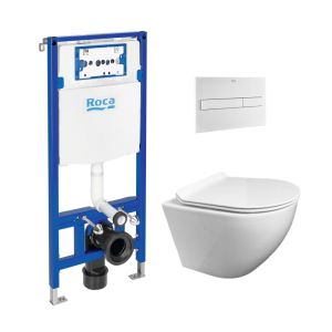 Pack cisterna roca duplo e botão pl7 branco mate + wc round smart kp
