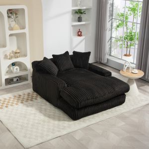 Chaise longue em bombazina preta com 3 almofadas 125x155x63 cm