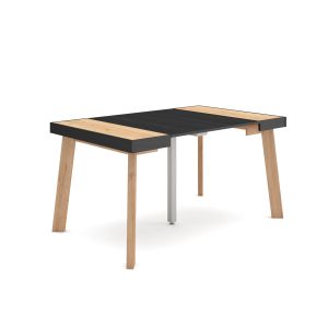 Mesa extensível, 140x90x73cm, carvalho e preto, pés de madeira rf3136