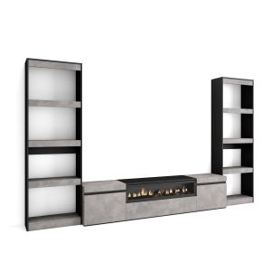 Conjunto de móveis tv, 320x35x186cm, cimento, lareira eléctrica rf2607