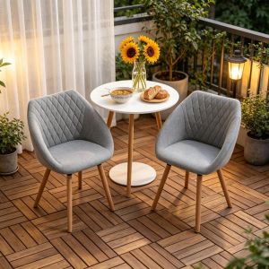 Silla de comedor gris acolchada con patas de madera natural juego de 2