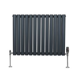 Radiador de coluna oval 600 x 780mm & válvulas cromadas trv | cinza
