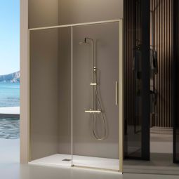 Mampara con puerta corredera delta dorado  136-137 cm