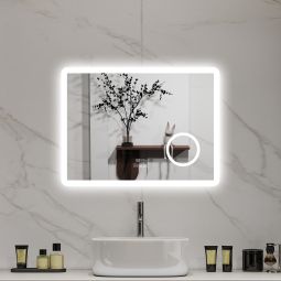 Aica LED espejo de baño 80 x 60cm con reloj, bluetooth, lupa 3x