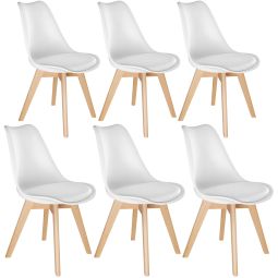 6 cadeiras de sala de jantar, acolchoado, ergonómicas e estables, branco