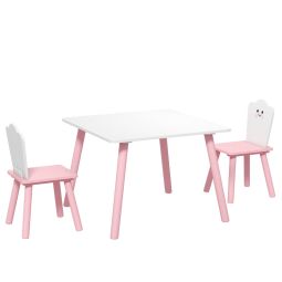 Mesa y 2 sillas infantil 60x60x44 cm mdf, madera de pino color rosa