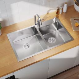 Pia 2 tigelas em aço inox - 75x45x19 cm - pia cozinha escovada com dispensa