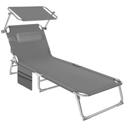 Espreguiçadeira de jardim dobrável com bolso lateral, 190x68x28cm, cinzenta