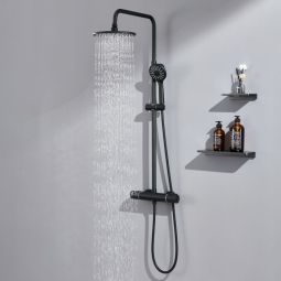 Coluna de chuveiro termostática 38 ° c conjunto de chuveiro preto com 3 mod