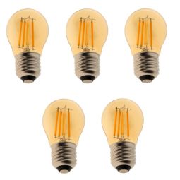 Pack x5 lâmpada LED g45 E27 filamento 4w 470lm. Luz quente 2700k