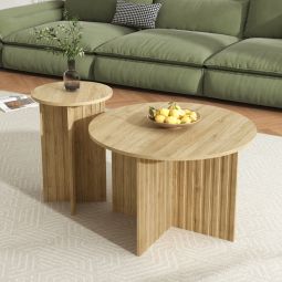 Mesa de centro ninho 2 peças madeira natural 50x76x76cm
