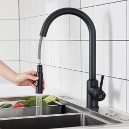 Torneira misturadora de cozinha cecipa com spray extraível, preta, torneira