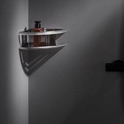 Portasapone angular cinza em aço inox 304 e latão com acabamento cromado
