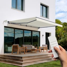 Fazzio 5x3m toldo semi-cassete motorizado bege - lona premium 320 g/m²