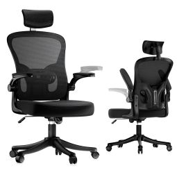 Cadeira de escritório ergonómica em malha respirável, preta