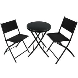 Conjunto de mobília para varanda, mesa e cadeiras, 3 peças, preto