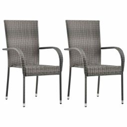 Cadeiras de exterior empilháveis 2 pcs vime pe cinzento