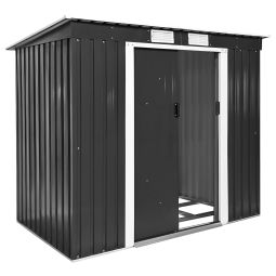 Cobertizo para jardim de aço com tejado plano e base, cinzento/branco