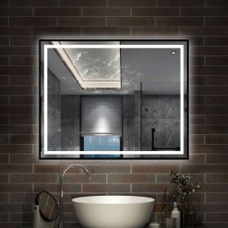 Espelho com luz,100x80cm,com função antiembaciamento,bluetooth,relógio LED
