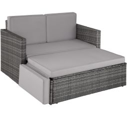 Sofá de rattan sintético, 2 pessoas, resistente às intempéries, cinzento