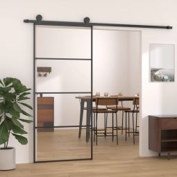 Porta de correr 90x205 cm alumínio e vidro esg preto ptxt9818