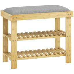 Banco sapateira 60x29x49 cm bambu bicolor Homcom
