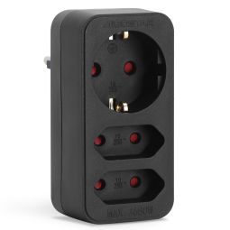 Aigostar adaptador 3 tomadas, 1 schuko + 2 tomadas eu, proteção infantil