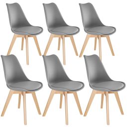 6 cadeiras de sala de jantar, acolchoado, ergonómicas e estables, cinzento