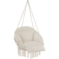 Cadeira coLGante com almofada e borlas decorativas, bege 81 x 80 x 139 cm