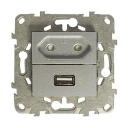 BASE 2P E 1 TOMADA CARREGADOR USB+BASTIDOR ALUMÍNIO