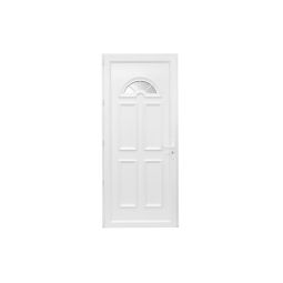 Porta de entrada em PVC branco com vidro de meia-lua 90x210cm direita
