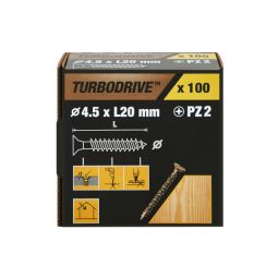 100 parafusos para madeira pozidriv premium 4,5 x 20 mm Turbodrive