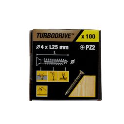 100 parafusos para madeira pozidriv premium 4 x 25 mm Turbodrive