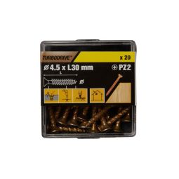 20 parafusos para madeira pozidriv premium 4,5 x 30 mm Turbodrive