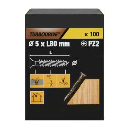 100 parafusos para madeira pozidriv premium 5 x 80 mm Turbodrive