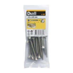 20 parafusos de aço inoxidável para madeira 6 x 60 mm Diall