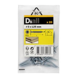 20 parafusos para madeira pozidriv 3 x 25 mm Diall