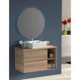 Móvel zeus com lavatório e espelho redondo LED stepa 80cm à direita