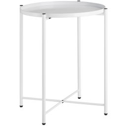 Mesa auxiliar redonda, tabuleiro extraíble, 45,5 x 53 cm, branco