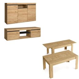 Conjunto naturale buffet-móvel tv140cm-mesa extensível carvalho/preto