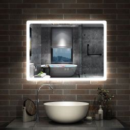 Espelho de casa de banho LED 80×60cm + bluetooth + anti-embaciamento