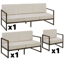Set de salón de jardín, 6 pessoas, 2 sofás, 1 poltrona, acolchoado xxl