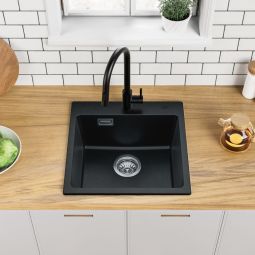 Cuba de cozinha - granito - preto - 1 cubo - 45x45x20cm - anti-odor e resis