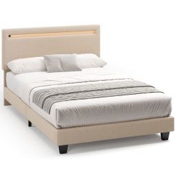 Estrutura de cama estofada bege com LED - 120 x 200 cm