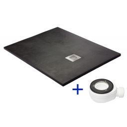Base de duche de resina 80x190 preta antiderrapante+valvula+grelha