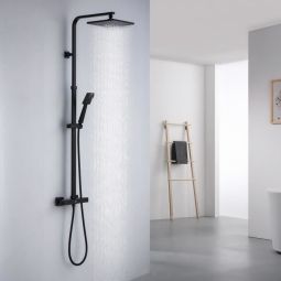 Coluna de chuveiro termostática preta, conjunto de chuveiro de 2 funções co