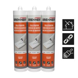 Conjunto de 3 colas adesivas de montagem branca Brenner
