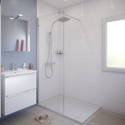 Resguardo de duche fixa transparente cromado Calia Cooke & Lewis 90cm