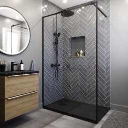 Resguardo de duche italiano transparente 140cm preto Elna