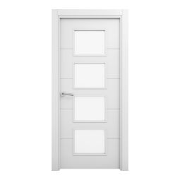 Porta de Interior maciça envidraçada lacada branca Lor 75cm esquerda com molduras Geom